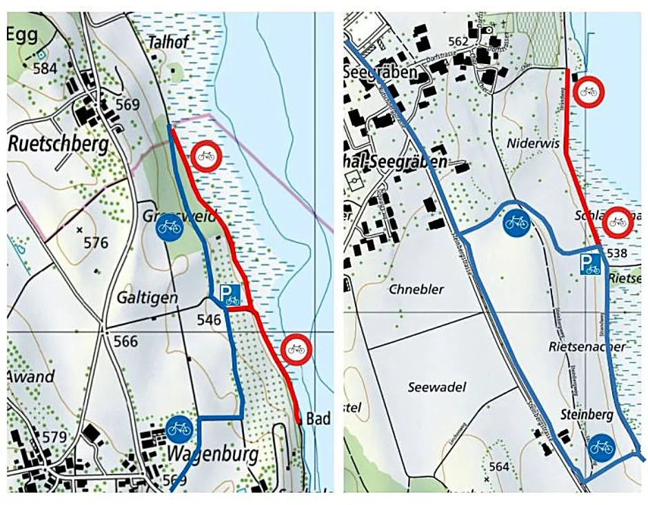 Die Grafik zeigt das Fahrverbot für Velos und die neuen Wege.